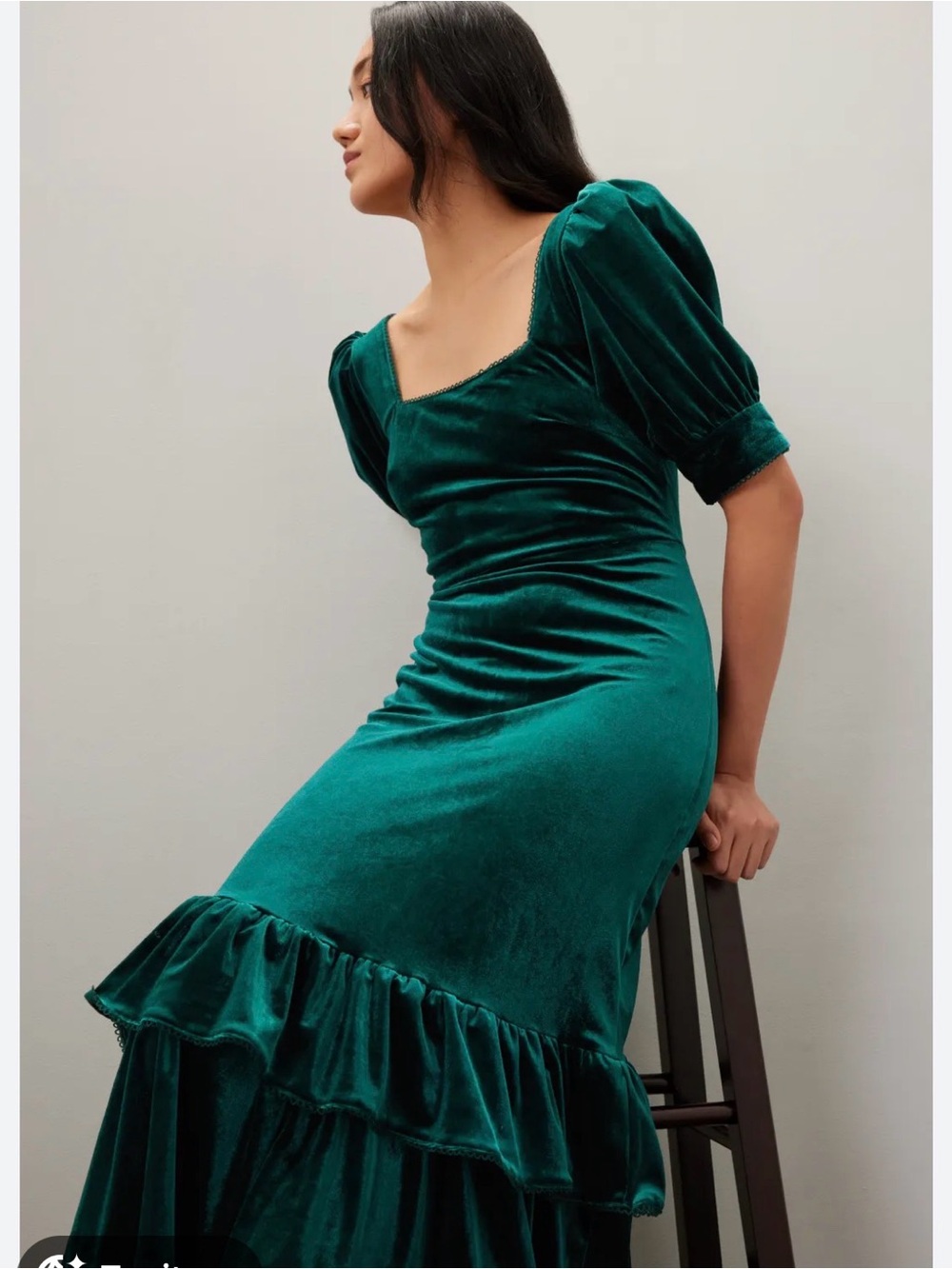 Rachel Parcell Puff Sleeve Velvet Midi Dress Ruffle M $188 NWT Victorian Goth - Picture 2 of 10